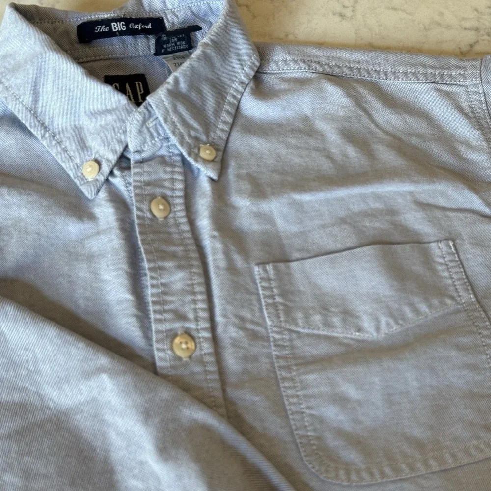 VTG GAP The Big Oxford Button Up Shirt Kids L Blue 100% Cotton Classic Preppy